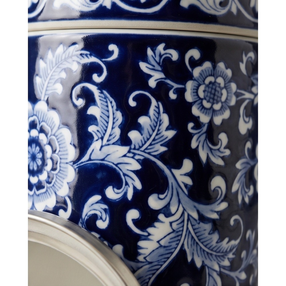 Pier 1 Mandarin Lidded Canister Jar 7.5" Cobalt Blue & White Vintage Heavy - Picture 11 of 11